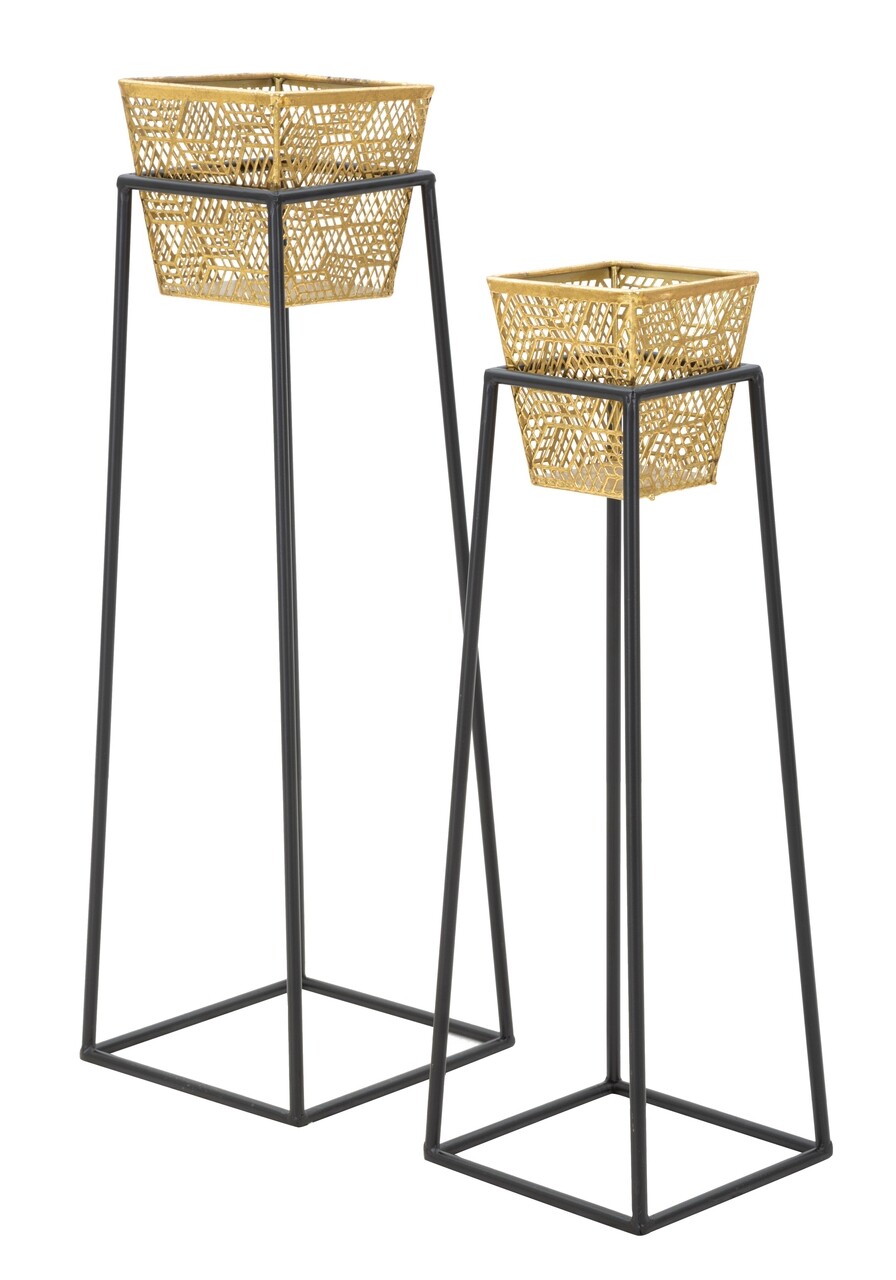 Set 2 suporturi ghiveci Older Square, Mauro Ferretti, Ø 23x70-20x60 cm, fier, auriu/negru - imagine 7